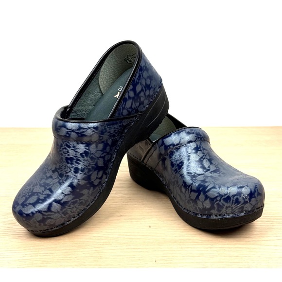 Dansko XP 2.0 Clogs Leather Blue Floral Comfort Slip On Shoes Size 37 - Picture 1 of 10